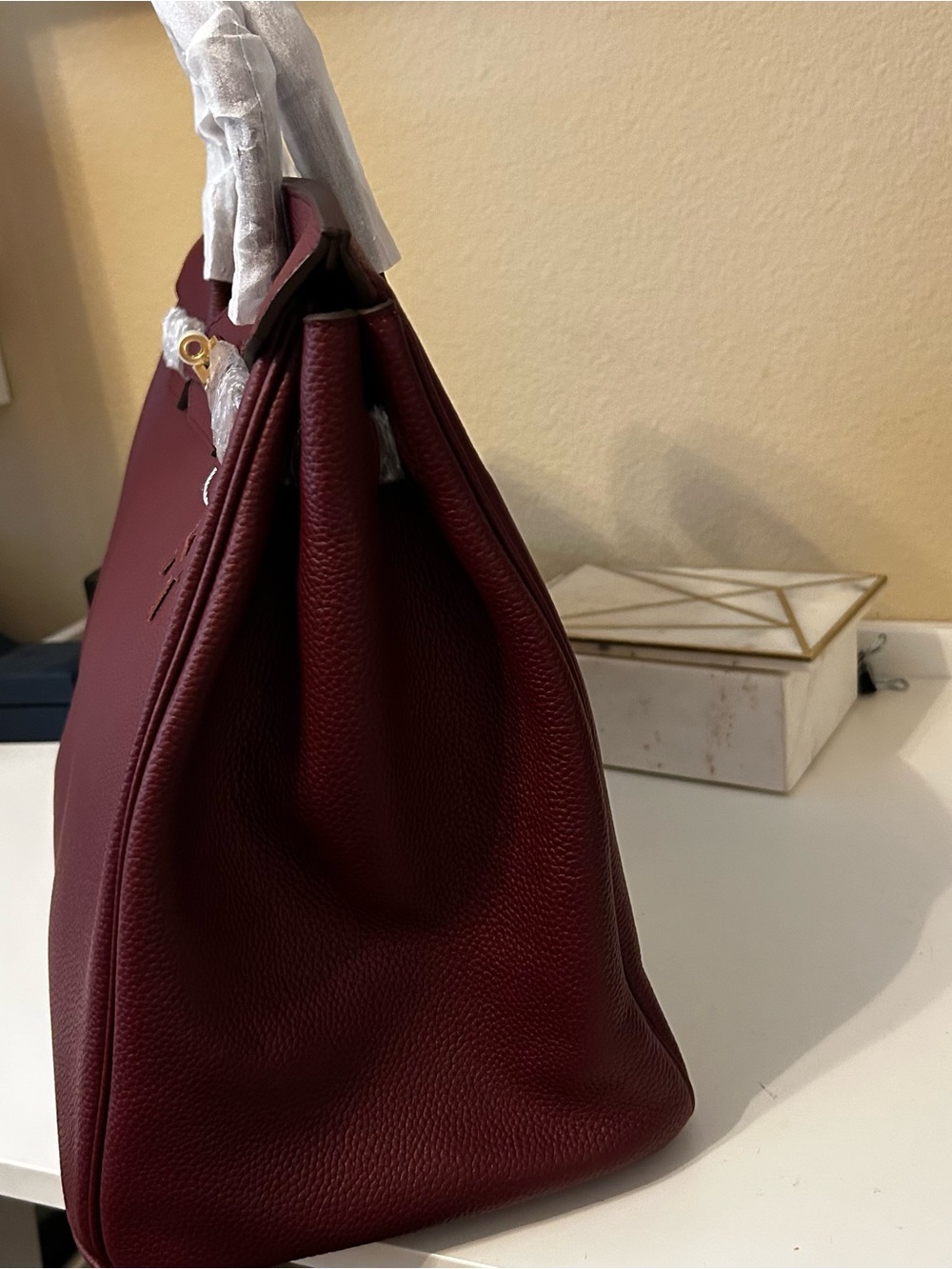 40cm XXL Burgundy Top Handle Leather Satchel - Picture 7 of 11